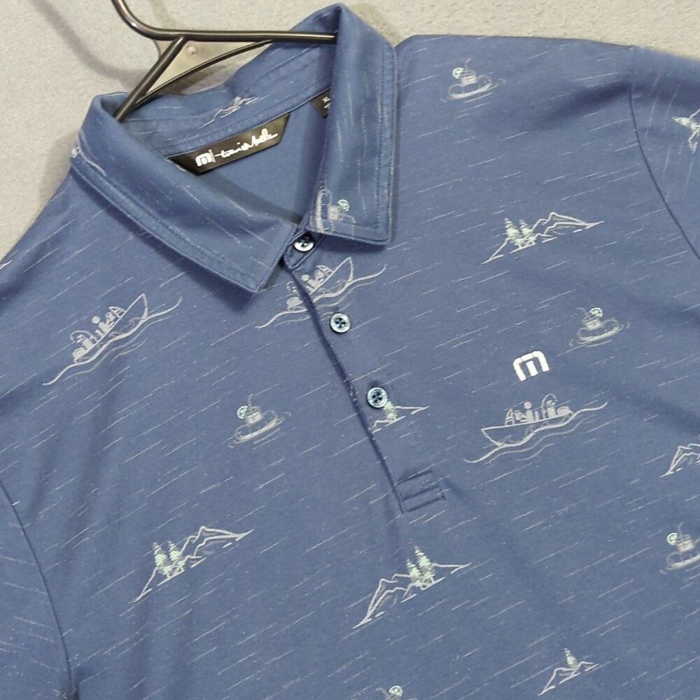 Travis Mathew Shirt Men's XL Blue Short Sleeve Fun And Games AOP Polo Golf